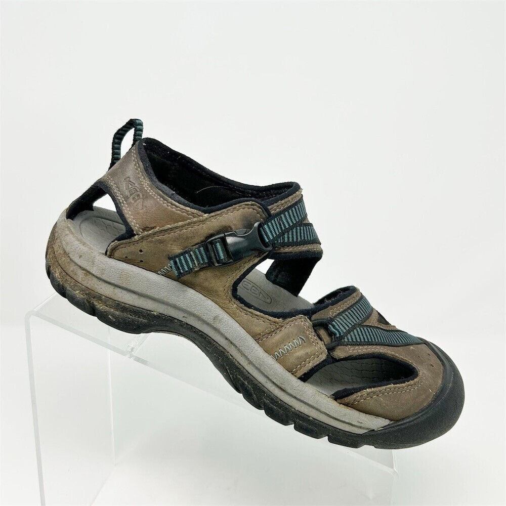KEEN Waterproof Sport Hiking Sandals Brown/Teal Strappy Closed Toe Size 7.5**